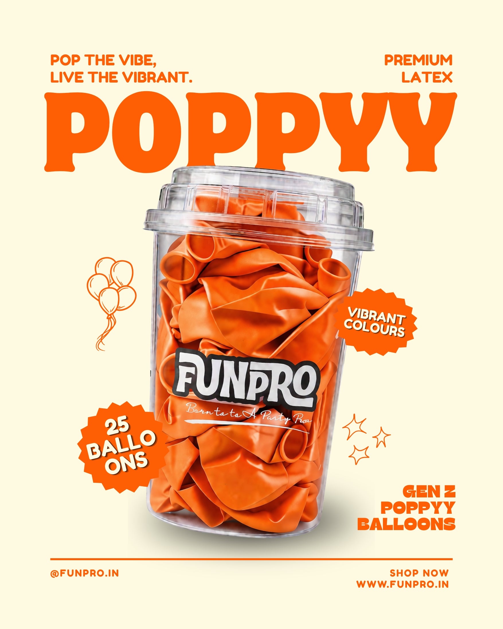 FUNPRO  Orange Poppyy Balloons Jar (25 Pcs)