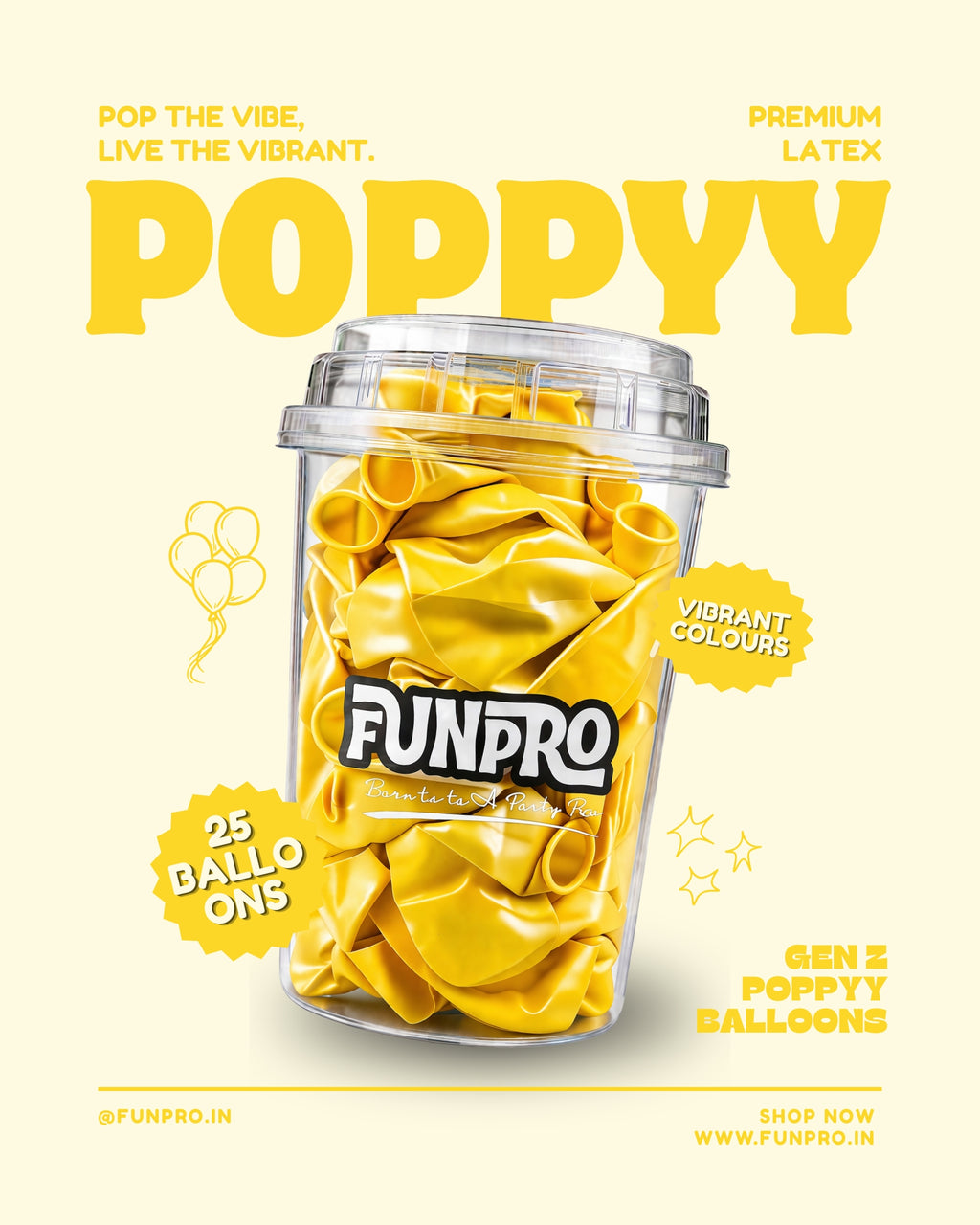 FUNPRO  Yellow Poppyy Balloons Jar (25 Pcs)