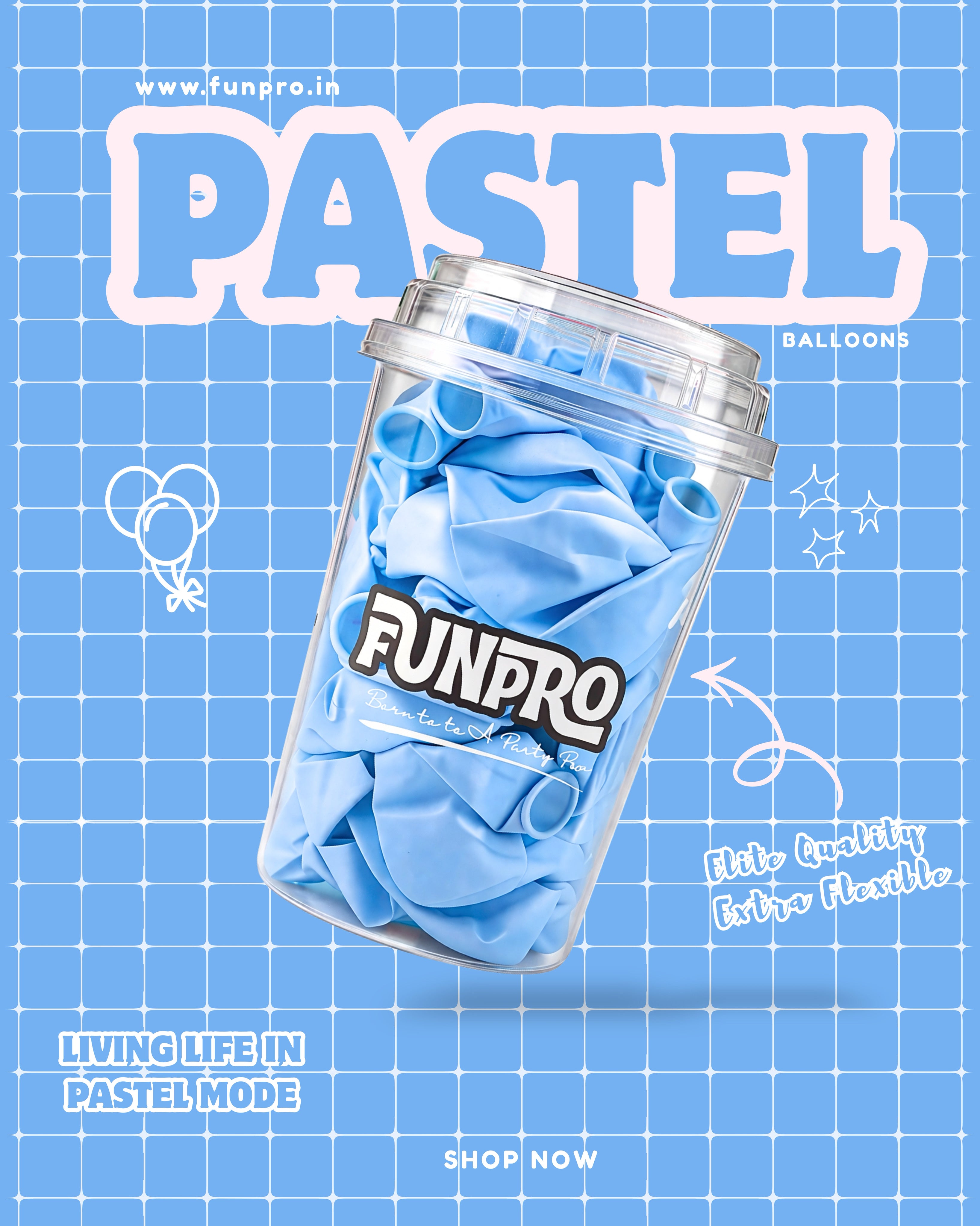 FUNPRO  Blue Pastel Balloons Jar (25 Pcs)