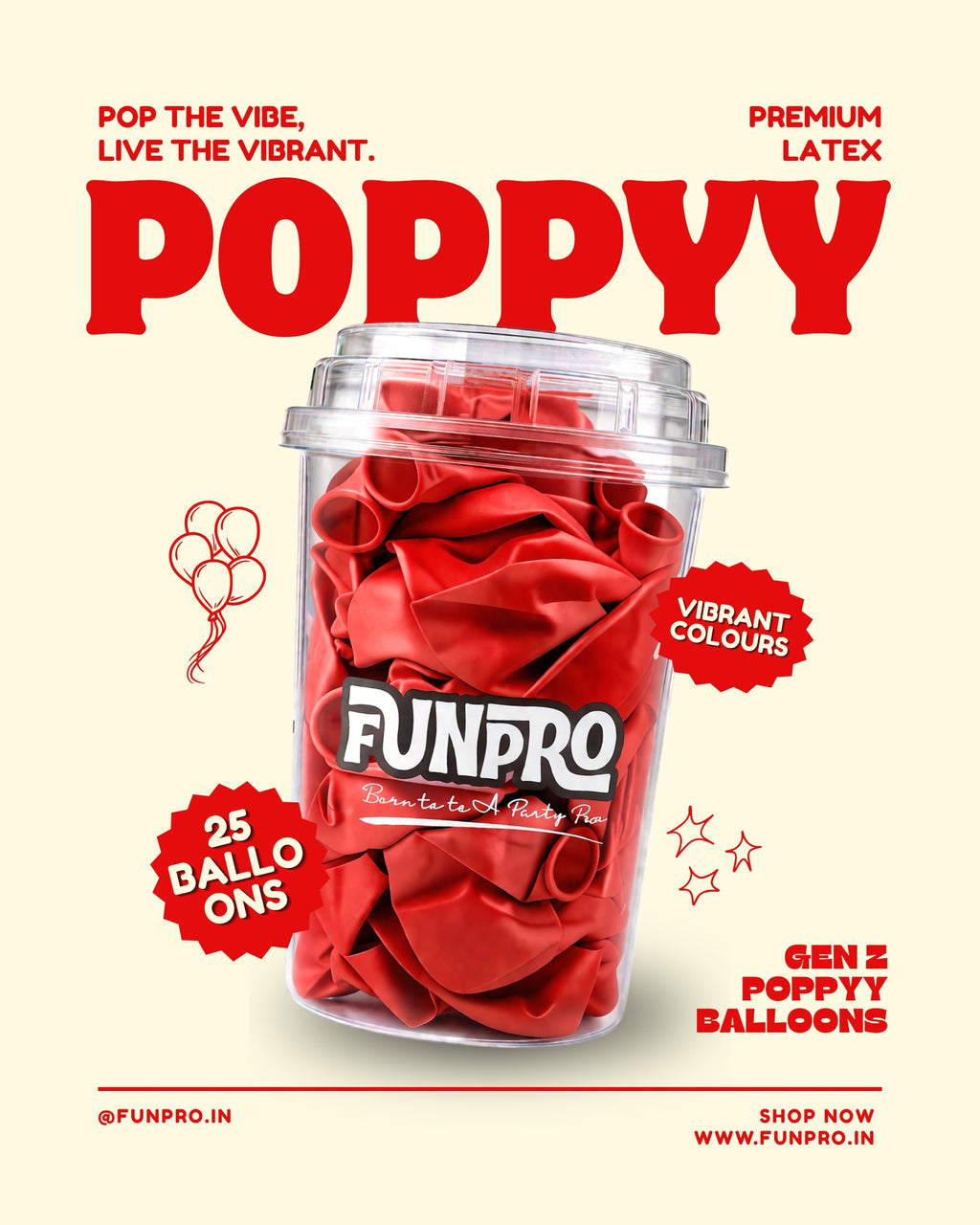 FUNPRO  Red Poppyy Balloons Jar (25 Pcs)