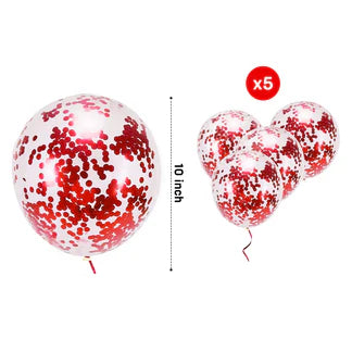 Red Confetti Balloons for Romantic Decoration - Pack of 5 Confetti Balloons for Decoration