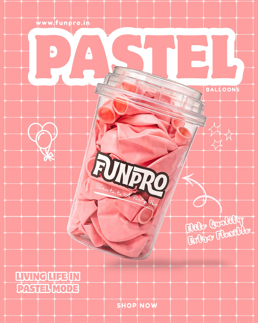 FUNPRO  Red Pastel Balloons Jar (25 Pcs)