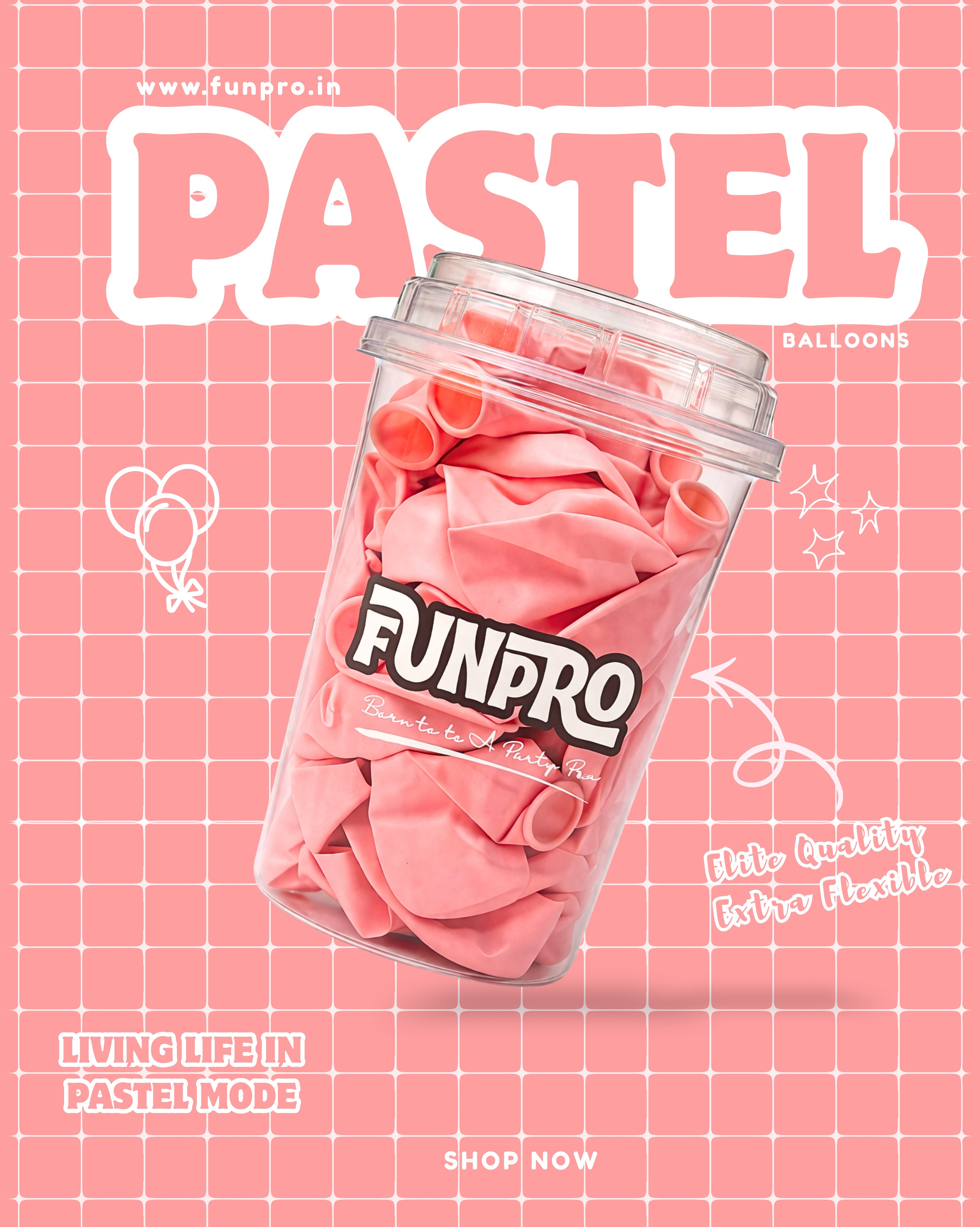 FUNPRO  Red Pastel Balloons Jar (25 Pcs)