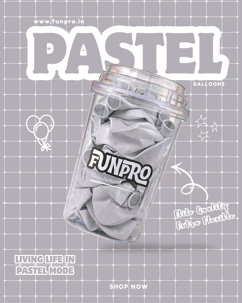 FUNPRO  Grey Pastel Balloons Jar (25 Pcs)
