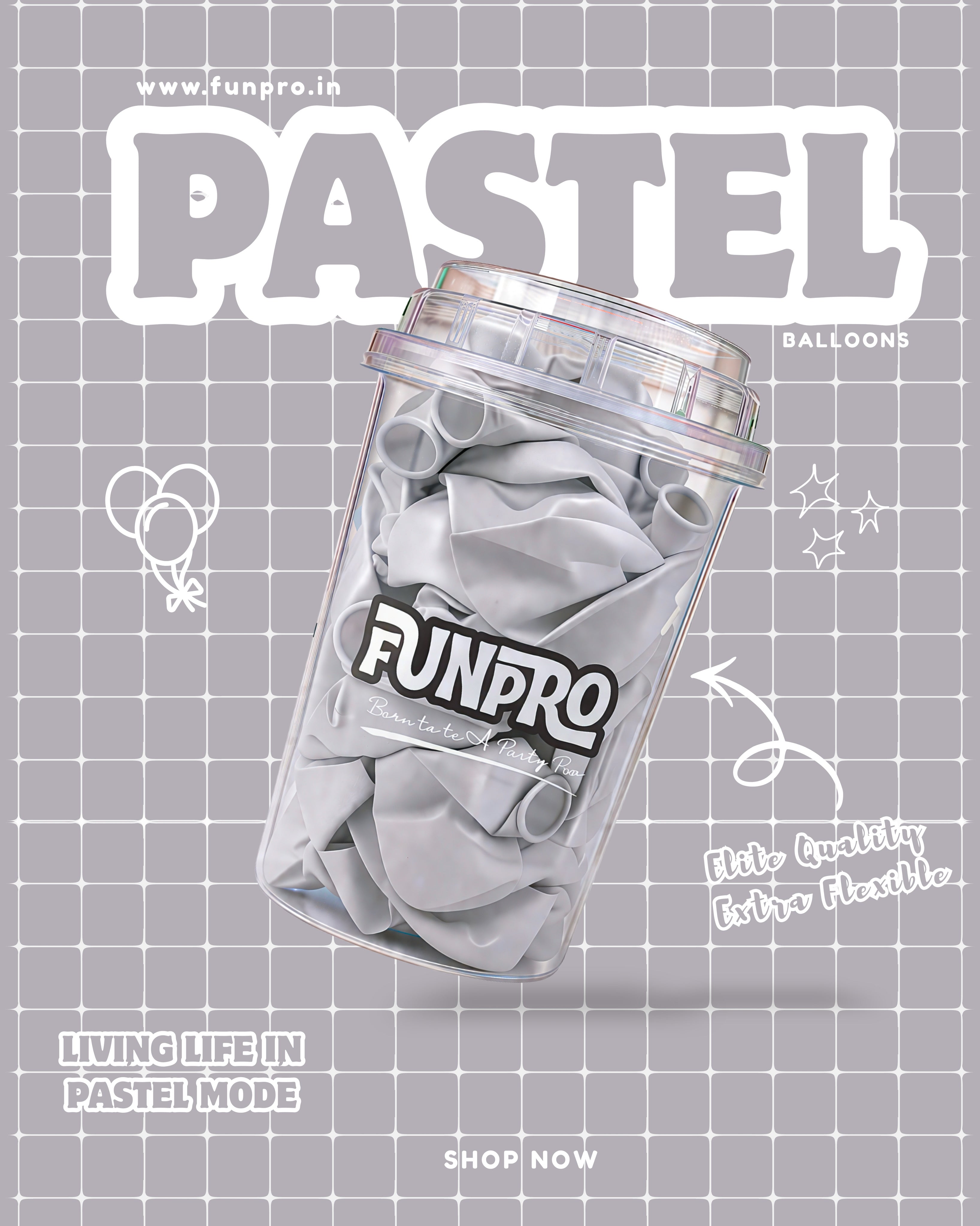 FUNPRO  Grey Pastel Balloons Jar (25 Pcs)