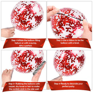Red Confetti Balloons for Romantic Decoration - Pack of 5 Confetti Balloons for Decoration