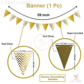 Golden Anniversary Decoration Kit – 4 Pcs | Banner, Cake Topper & LED Fairy Light Combo