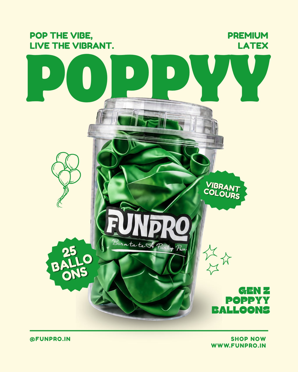FUNPRO  Green Poppyy Balloons Jar (25 Pcs)