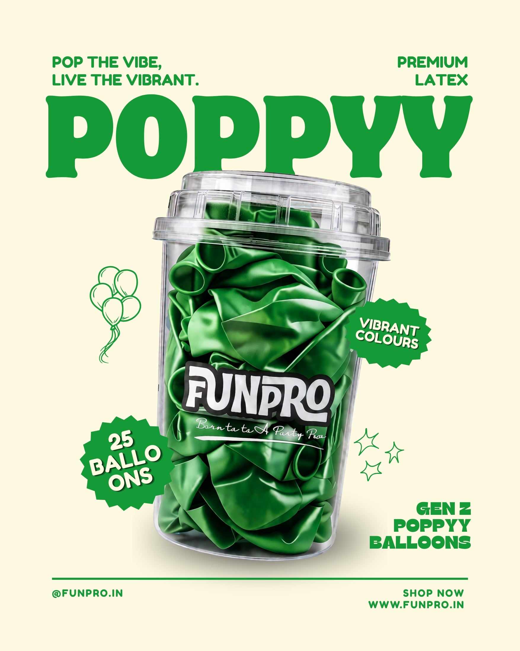 FUNPRO  Green Poppyy Balloons Jar (25 Pcs)