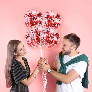 Red Confetti Balloons for Romantic Decoration - Pack of 5 Confetti Balloons for Decoration