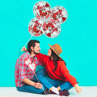 Red Confetti Balloons for Romantic Decoration - Pack of 5 Confetti Balloons for Decoration