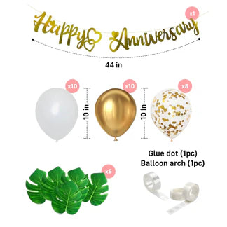 Golden Wedding Anniversary Decoration Items - 36 Pcs Golden Balloons & Artificial Leaves