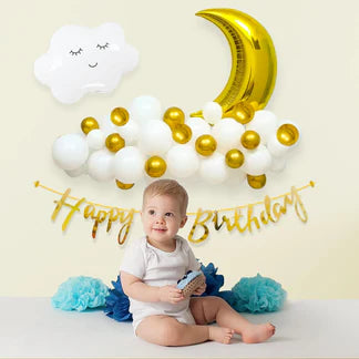 Half Birthday Decoration Kit – 33 Pcs with White & Gold Balloons