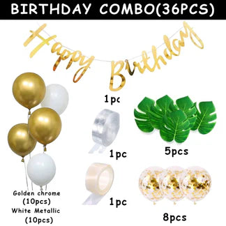 Golden Birthday Decoration Items - 36Pcs Happy Birthday Decoration Kit