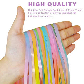 Rainbow Theme Birthday Decoration Kit - 64 Pcs | Pastel Balloons, Fringe Curtains & Arch Roll