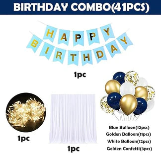 Birthday Decorations for Boys - 41 Pcs Blue Decoration Items | Happy Birthday for Husband | Blue Balloons