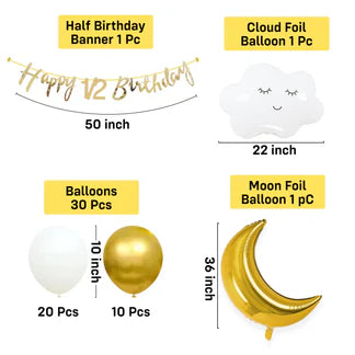 Half Birthday Decoration Kit – 33 Pcs with White & Gold Balloons