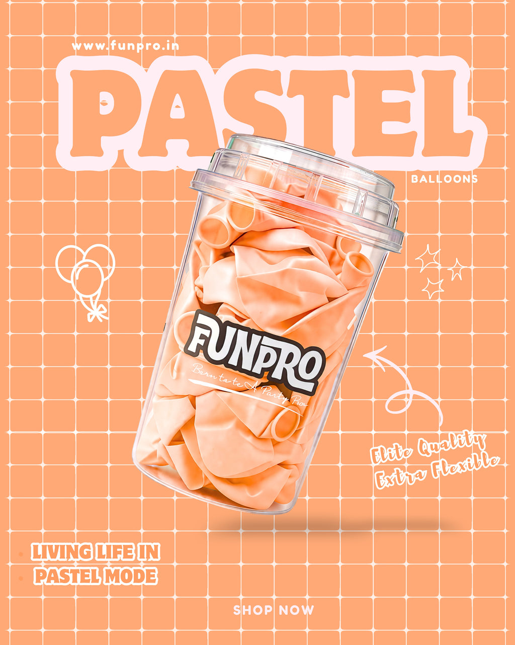 FUNPRO  Peach Pastel Balloons Jar (25 Pcs)