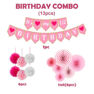 Baby girl’s 6-month milestone Celebration with this cute 13pcs half birthday décor set.