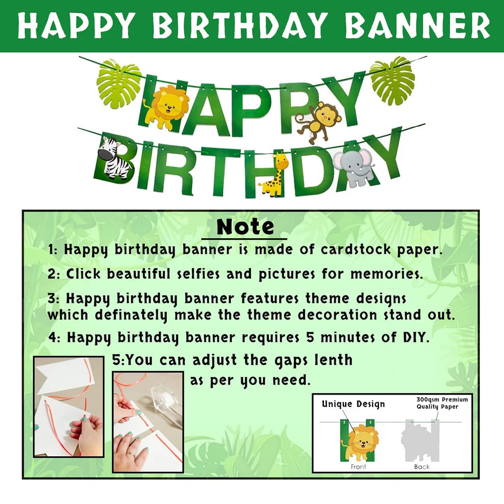 Green Jungle Theme Birthday Decoration - 85 Pcs