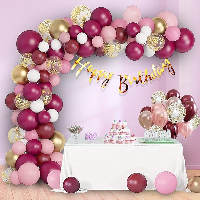 Birthday Decoration Items - 63Pcs (Burgundy)