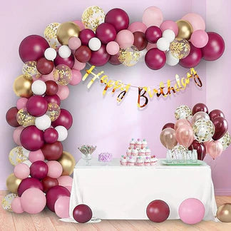 Birthday Decoration Items - 63Pcs (Burgundy)
