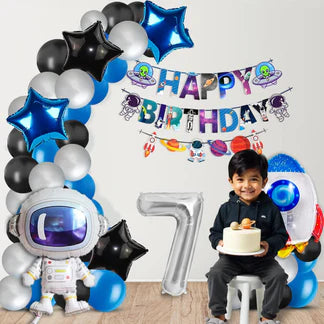 Space Themed Decoration Kit 7th Birthday Decoration Kit for Boys-48pcs