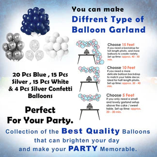 Birthday Decoration Kit for Boys - 57 Pcs Blue & Silver Balloons | Happy Birthday Decor