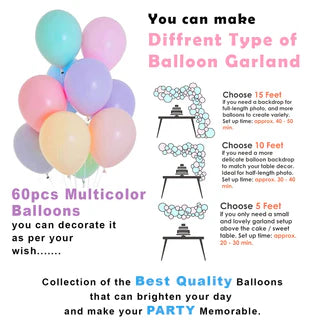 Rainbow Theme Birthday Decoration Kit - 64 Pcs | Pastel Balloons, Fringe Curtains & Arch Roll