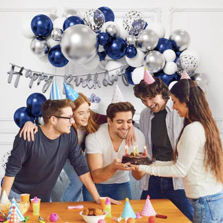 Birthday Decoration Kit for Boys - 57 Pcs Blue & Silver Balloons | Happy Birthday Decor