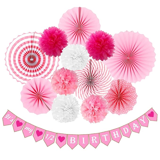 Baby girl’s 6-month milestone Celebration with this cute 13pcs half birthday décor set.