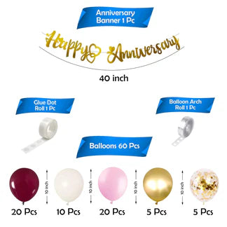 Happy Anniversary Balloons for Decoration - 63Pcs Happy Anniversary Decoration Items Kit