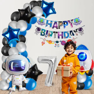 Space Themed Decoration Kit 7th Birthday Decoration Kit for Boys-48pcs