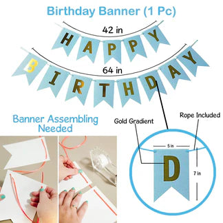 Blue Birthday Decoration Kit for Boys – 52 Pcs Banner & Balloons
