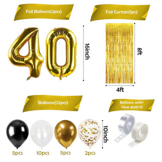 40th Birthday Decoration Kit – 27 Pcs (Foil & Latex)
