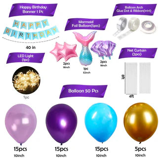Mermaid Theme Birthday Decoration Kit – 62 Pcs
