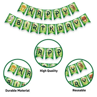Jungle Theme 5th Birthday Decoration Kit for Boys – 57 Pcs Animal Balloons, LED Light, Balloon Arch, Net Curtains