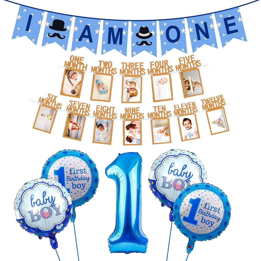 1st Birthday Decorations For Boys - Birthday Decorations For Baby Boy | First Birthday Decorations For Boy | Birthday Decoration Items 1 Year | Blue Boy Birthday Decorations