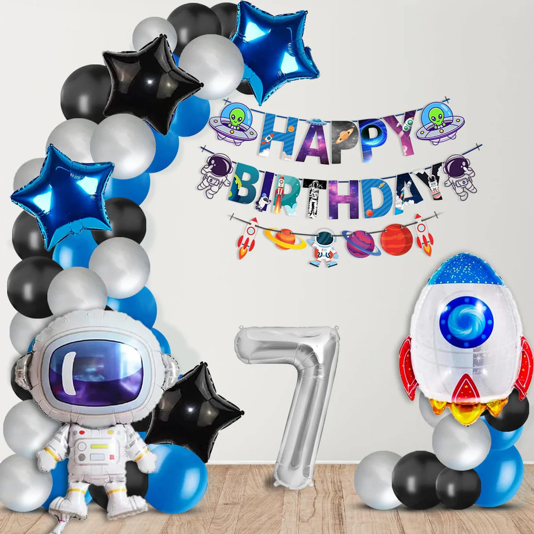 Space Themed Decoration Kit 7th Birthday Decoration Kit for Boys-48pcs