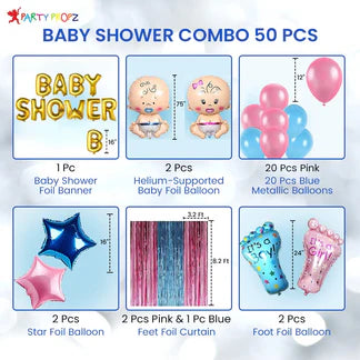 Baby Shower Decoration Combo Set – 50 Pcs (Foil & Cardstock)