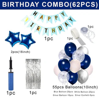 Blue Birthday Decoration Set - Pack of 62