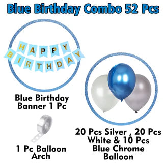Blue Birthday Decoration Kit for Boys – 52 Pcs Banner & Balloons