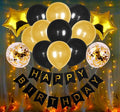 Happy Birthday Decoration Black Gold Combo - Pack of 18
