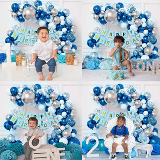 Blue Birthday Decoration Kit for Boys – 52 Pcs Banner & Balloons