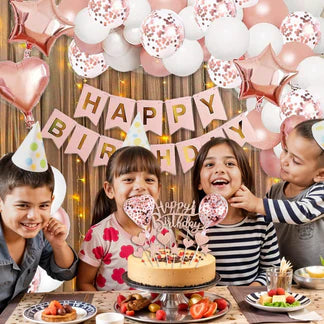 Birthday Decoration Items for Girls – 53 Pcs Rose Gold Birthday Kit with Banner, Balloons & Lights