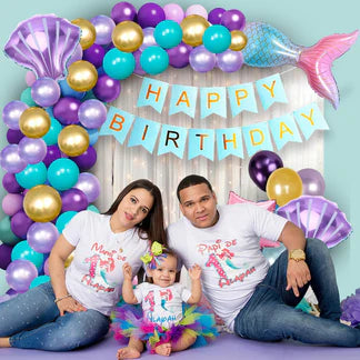 Mermaid Theme Birthday Decorations for Girls – 59 Pcs Decoration Kit with Balloons & Backdrop
