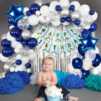 Blue Birthday Decoration Set - Pack of 62