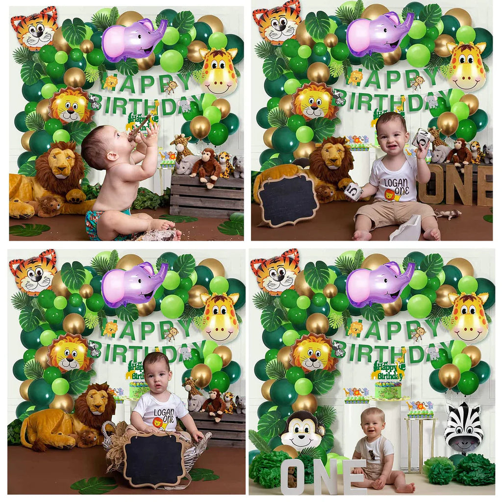 Green Jungle Theme Birthday Decoration - 85 Pcs