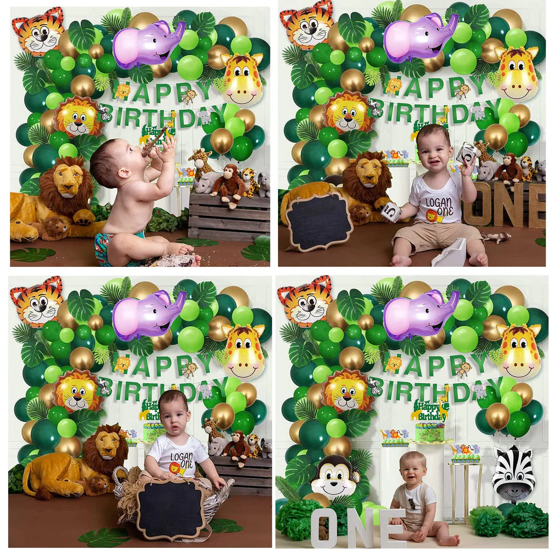 Green Jungle Theme Birthday Decoration - 85 Pcs
