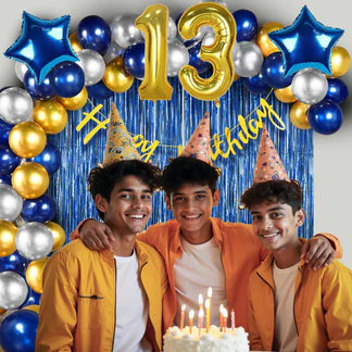 13th Birthday Decoration Kit for Boys & Girls - 42 Pcs, Blue Decoration Kit with Confetti Balloons